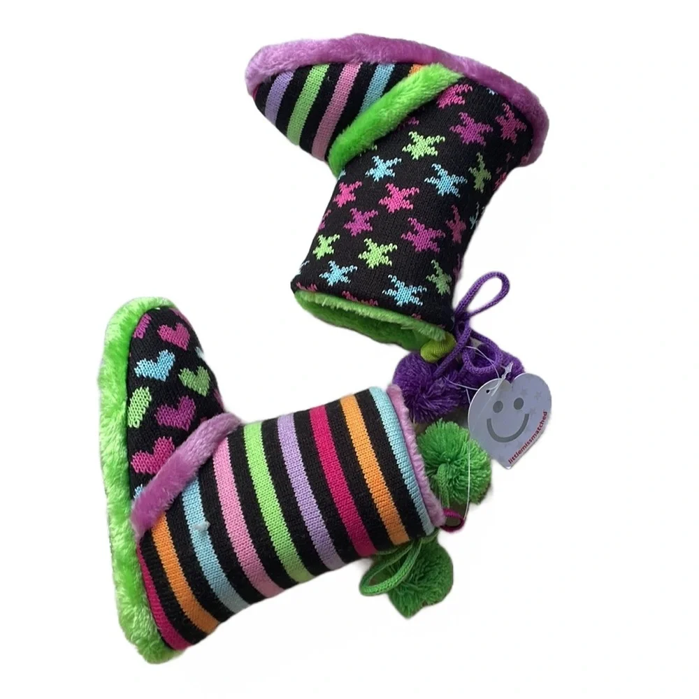 Y2K Slipper Sweater Boots - Rainbow Stripes Stars & Hearts - Little Miss…